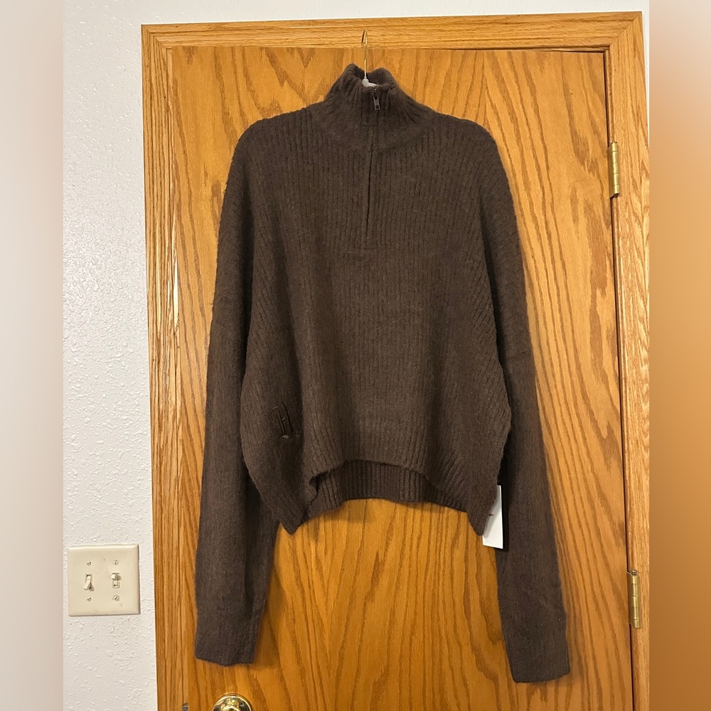 Honor The Gift Oversized Knit Quarter Zip Brown Women's Sweater - NWT - Size L